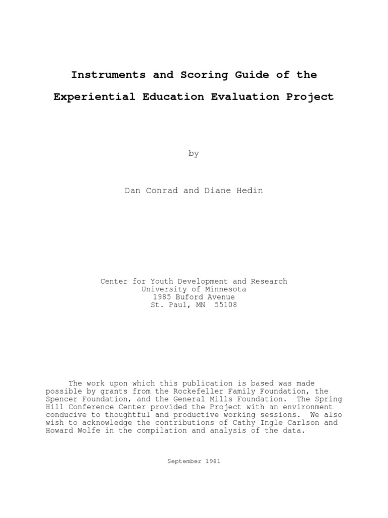 Instruments and Scoring Guide of The Experiential Education Evaluation ...