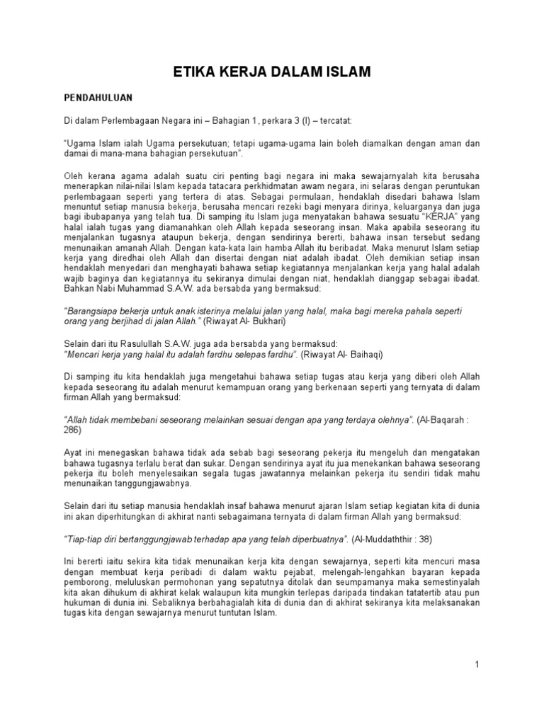 Etika Kerja Dalam Islam Pdf