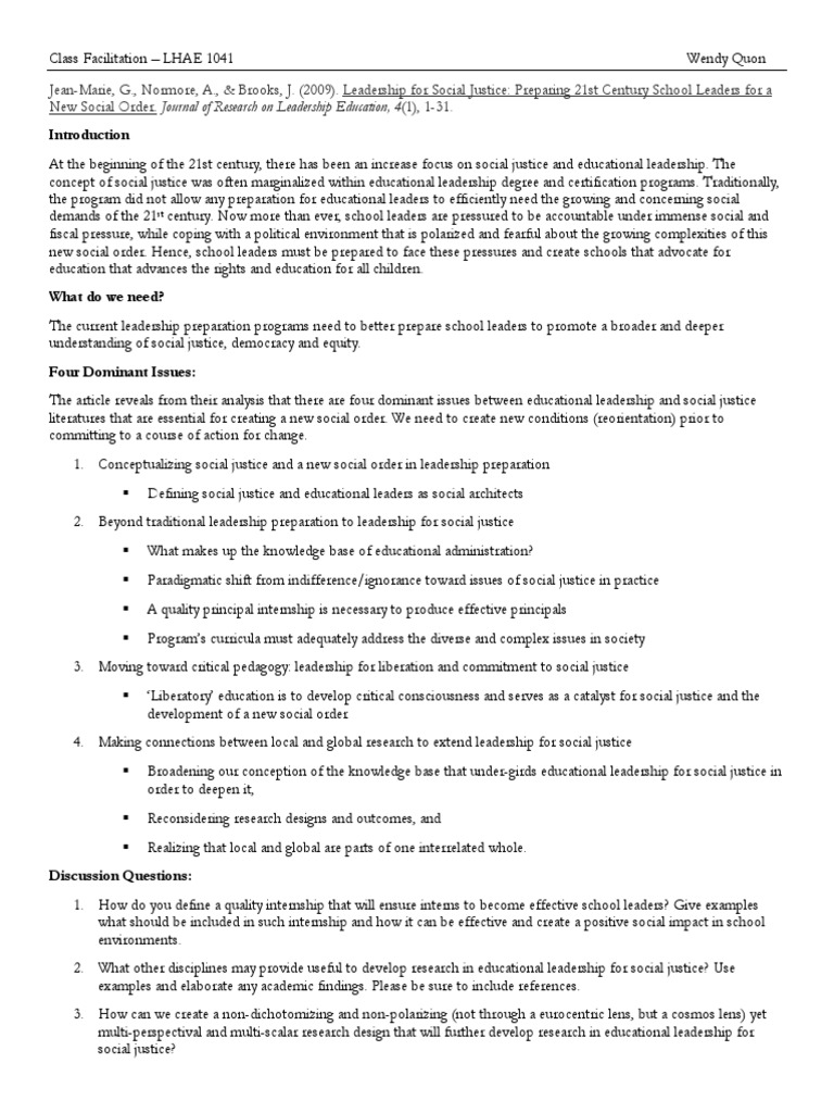 Class Facilitation One Page Handout Leadership Leadership & Mentoring