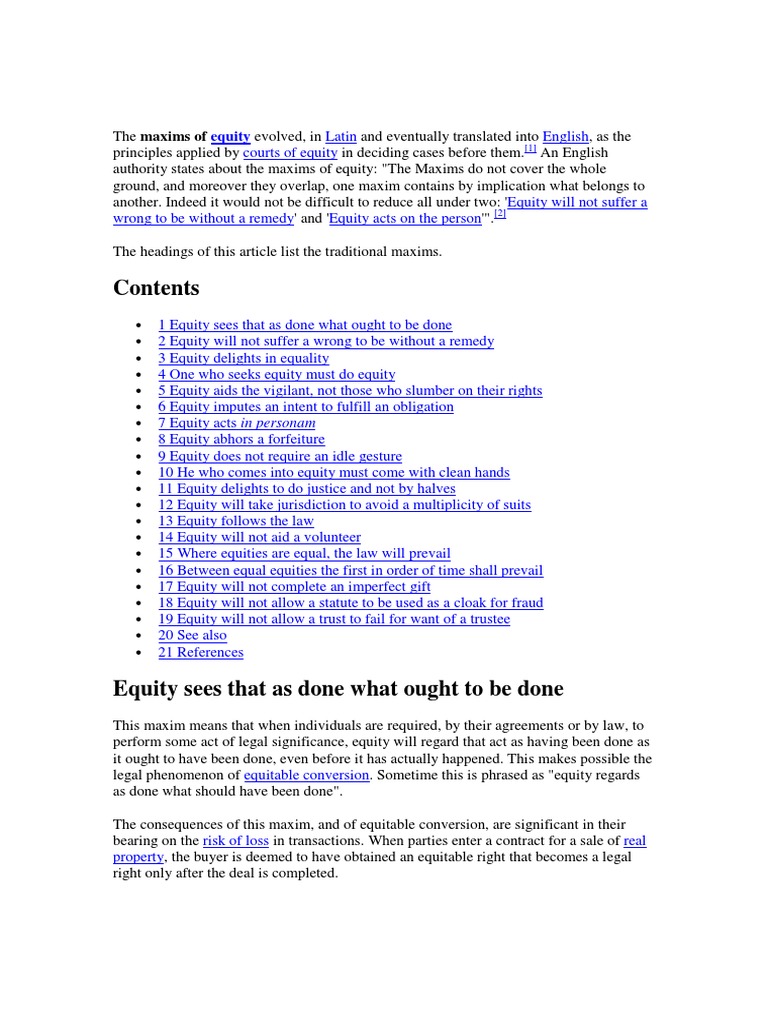 Understanding the 20 Maxims of Equity | PDF | Mortgage Law | Equity (Law)