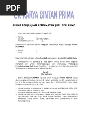 Surat Perjanjian Pengikatan Jual Beli Ruko