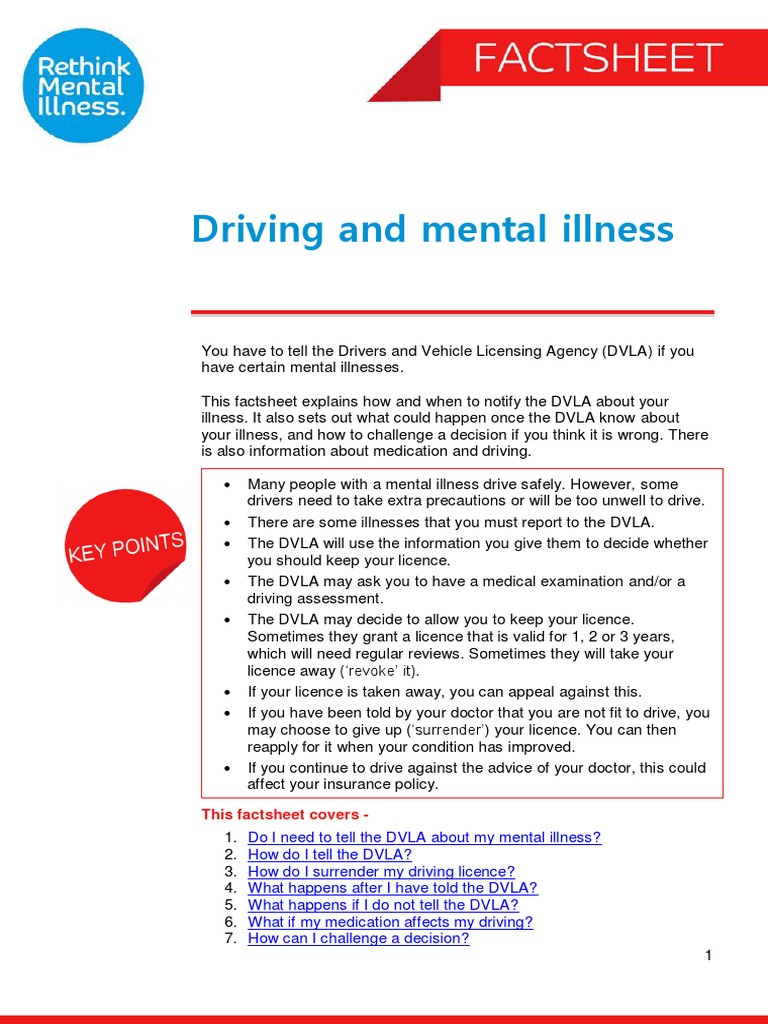 Driving and Mental Illness Factsheet Mania Psychosis
