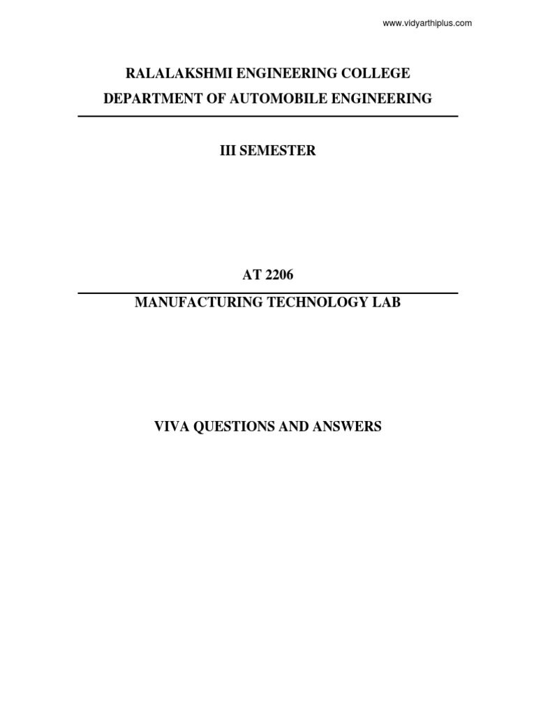 Production Lab Viva Question & Answers PDF Gear Machining