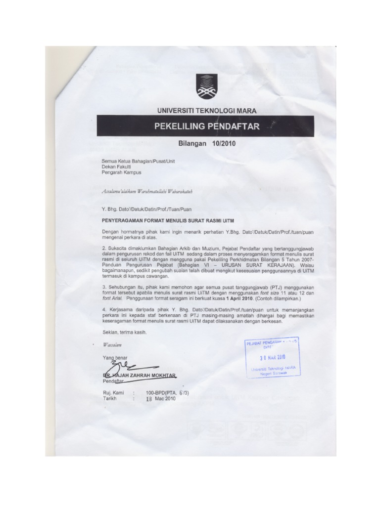 Penyeragaman Format Menulis Surat Rasmi Uitm Pdf