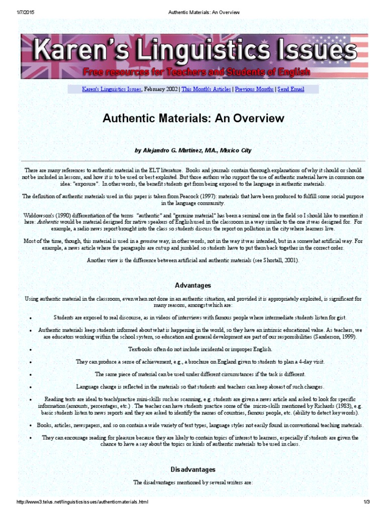 Authentic Materials - An Overview | PDF | Advertising | Language Education