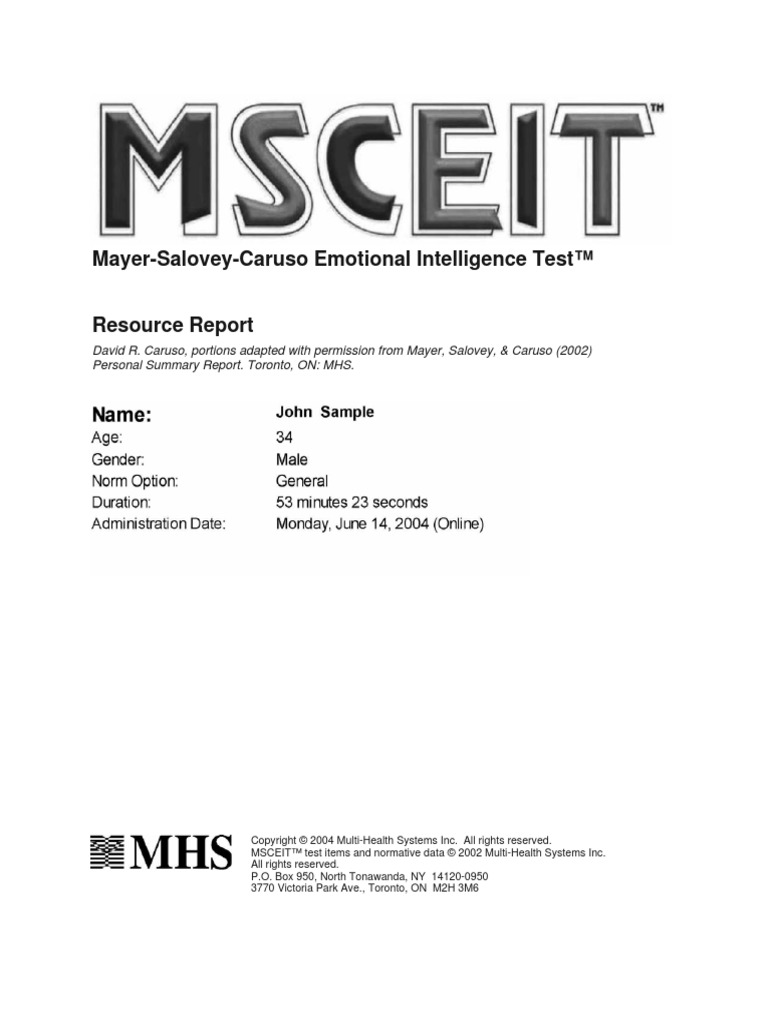 Msceit Emotional Intelligence Test | PDF | Emotional Intelligence ...