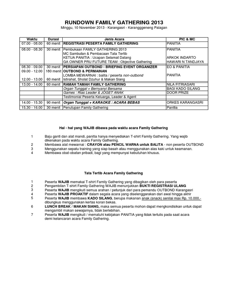 Rundown Family Gathering Susunan Acara