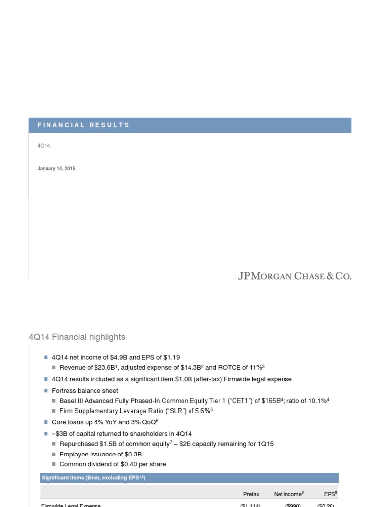 JPM Q4 Earnings PDF Tier 1 Capital Basel Iii