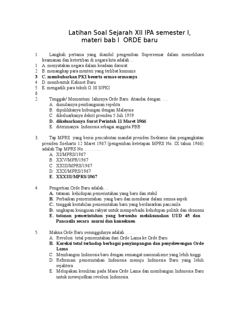 Kunci Latihan Soal Sejarah