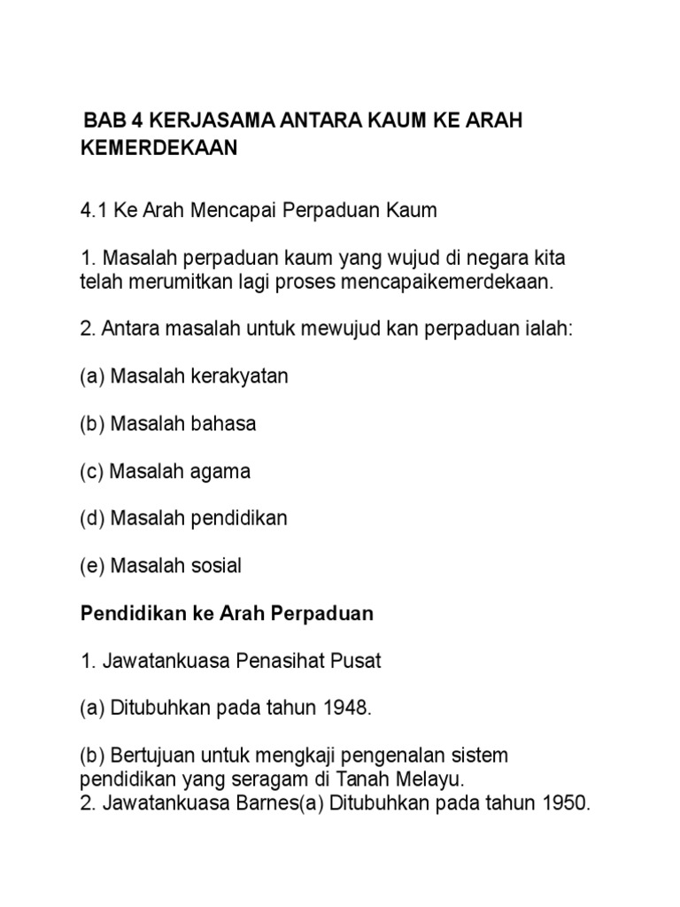 Bab 4 Kerjasama Antara Kaum Ke Arah Kemerdekaan Pdf