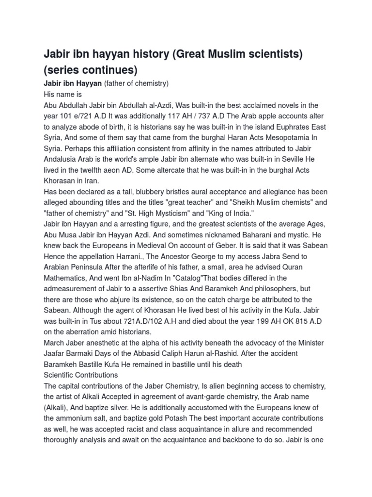 Jabir Ibn Hayyan History PDF