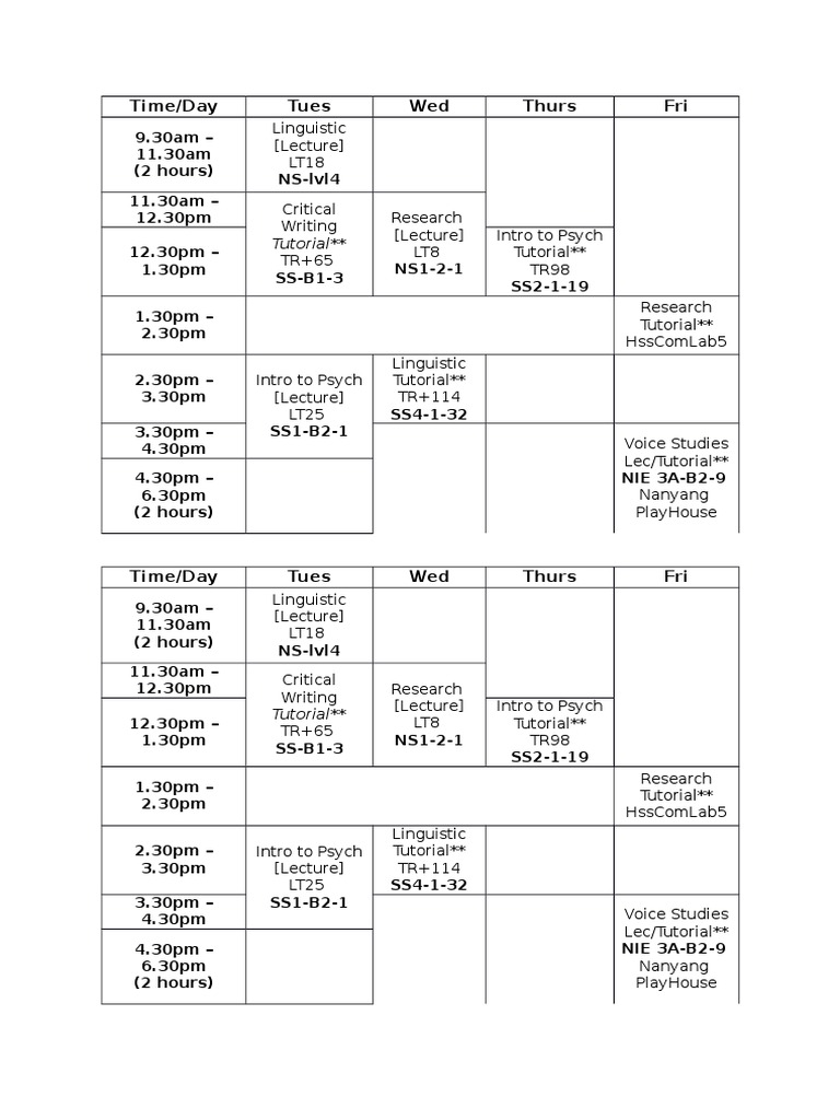 Weekly Class Schedule Overview | PDF | Language Arts & Discipline
