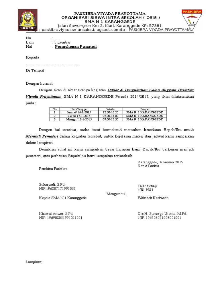 Surat Mohon Kata Aluan Majalah Sekolah