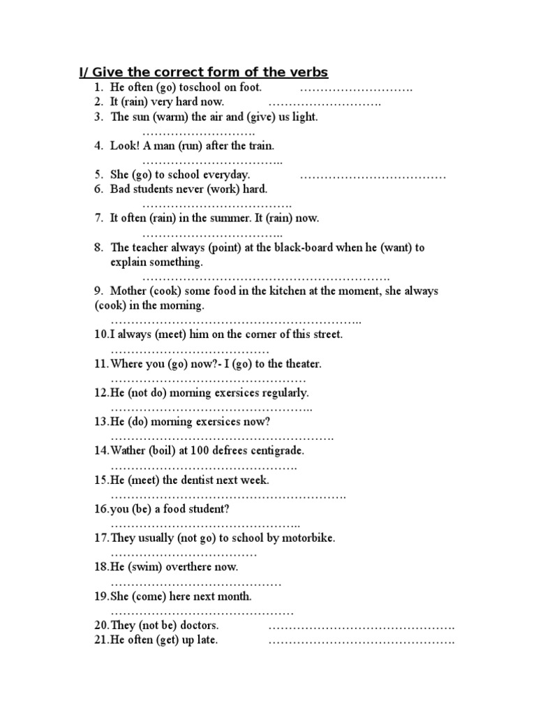 Verb Form Exercises for Students | PDF | Language Arts & Discipline ...