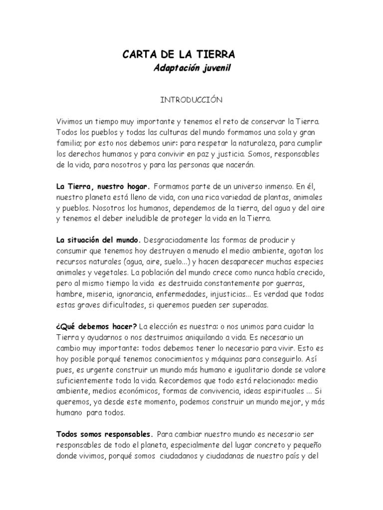 Carta De La Tierra Objetivos System VWPV
