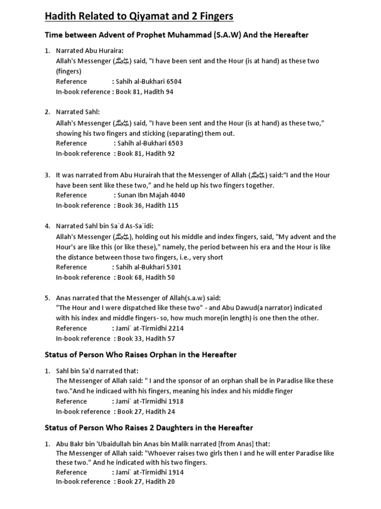 Hadith on Qiyamat and Orphan Care | PDF