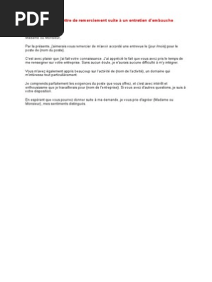 Lettre De Remerciement1 Pdf Entretien D Embauche Recrutement
