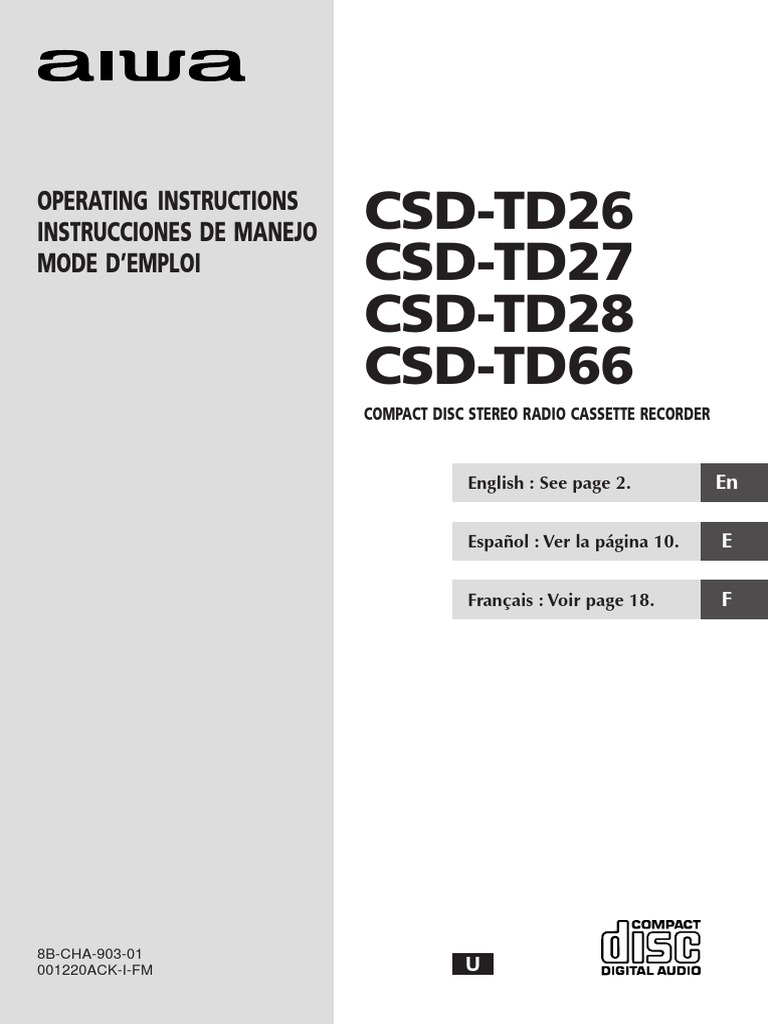 Aiwa CSD-TD26 | PDF | Ac Power Plugs And Sockets | Am Broadcasting