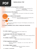 Definite Article 'THE' 'The' Is Omitted: 1.-A City, A Country, (In The Singular) A Continent