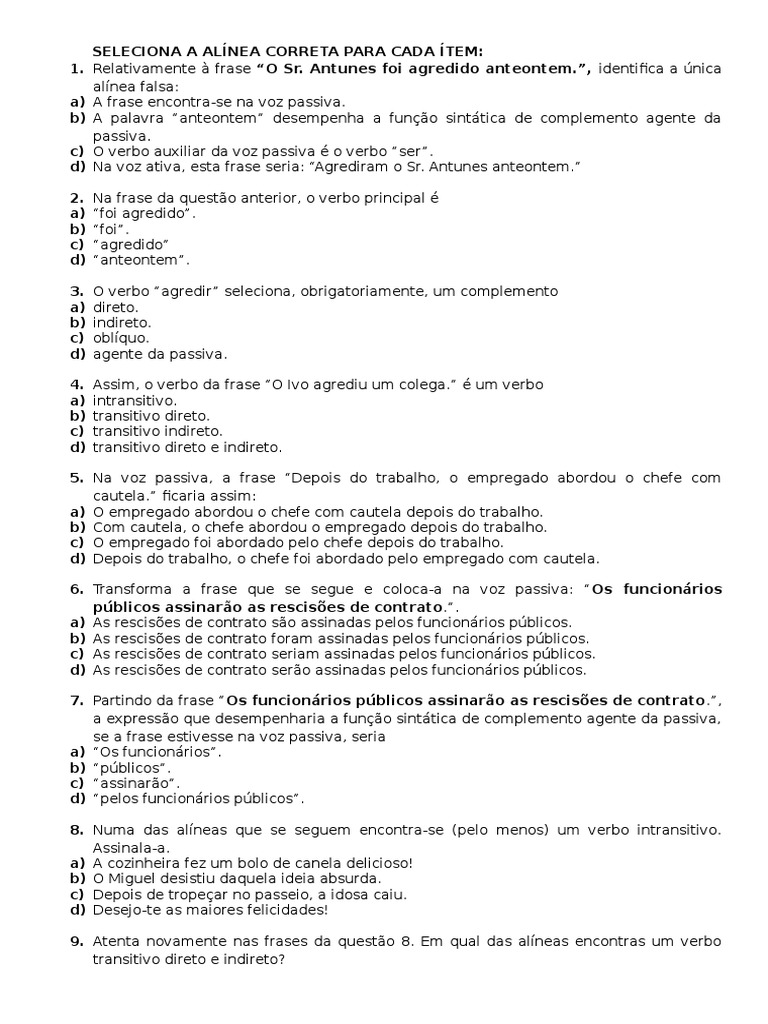 Análise de Verbos e Vozes na Língua Portuguesa | PDF | Predicado ...