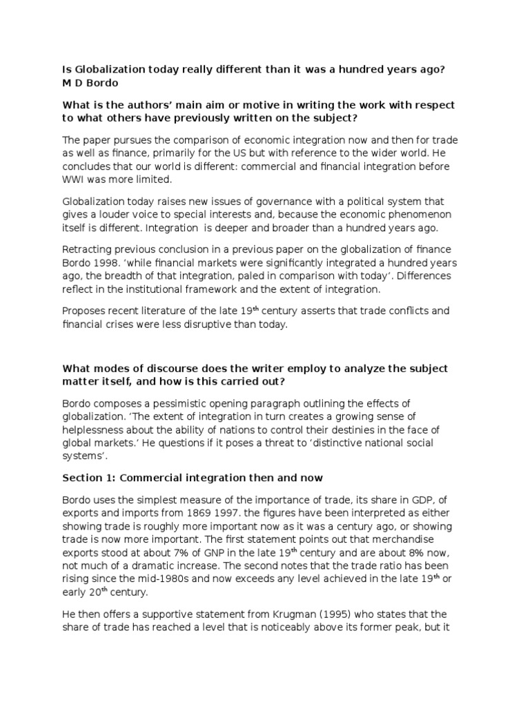 Is Globalization Today Really Different Than It Was A Hundred Years Ago