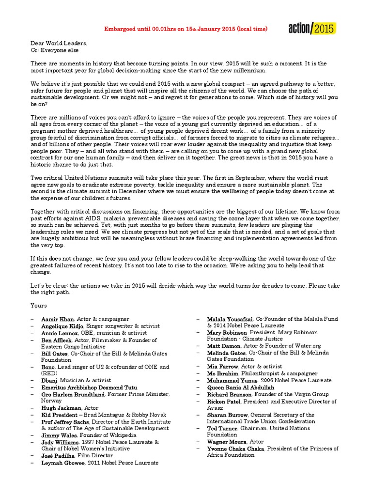 Open Letter To World Leaders | PDF | Society | Poverty