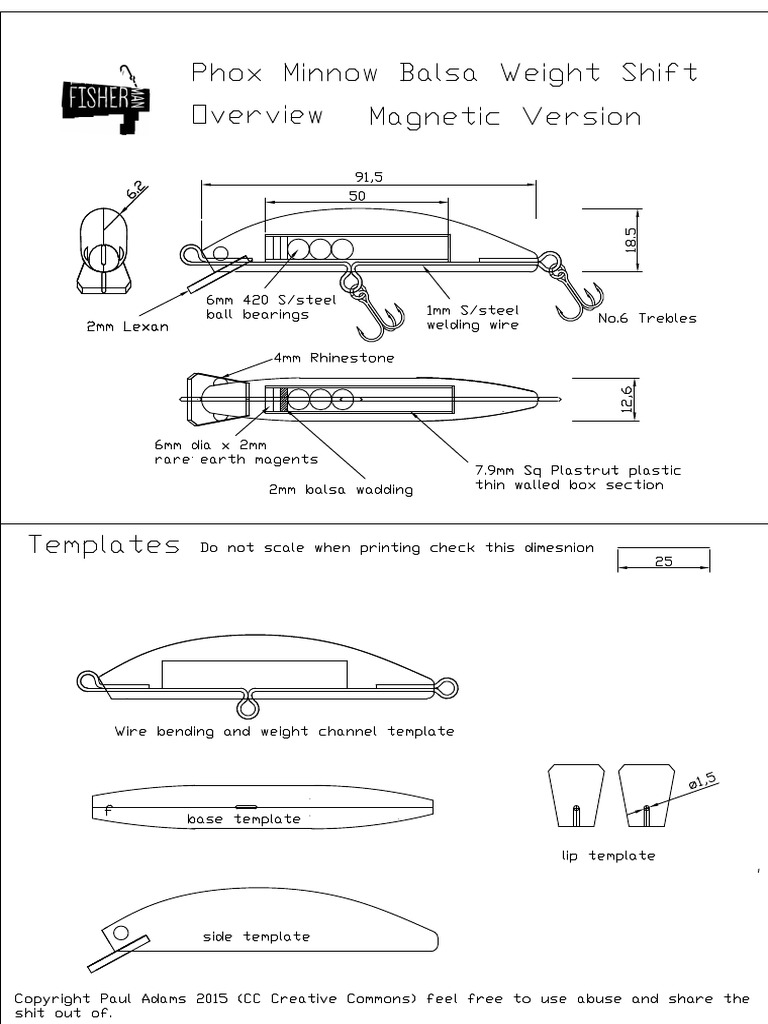 Magnetic Weight Shift Balsa Lure Templates and Drawing | PDF