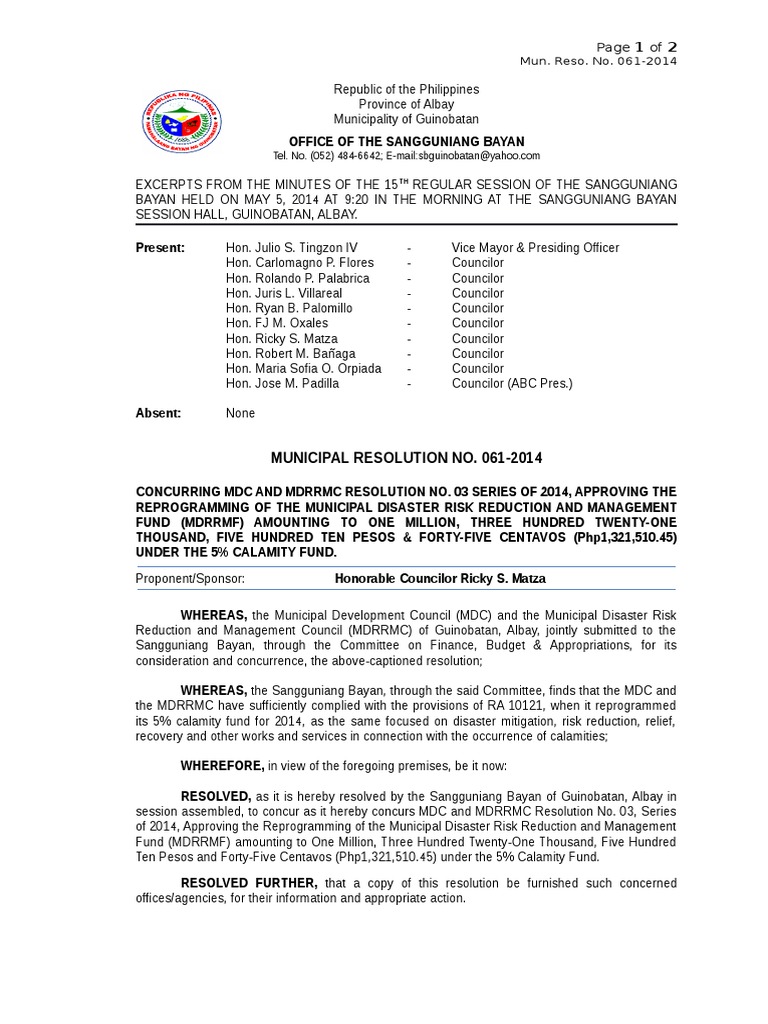 Approval of MDRRM Fund Reprogramming | PDF