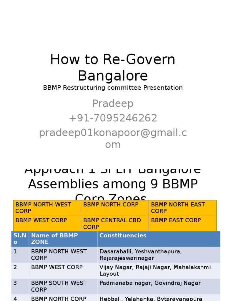 BBMP Restructuring Plan Overview | PDF | Government | Public Sphere