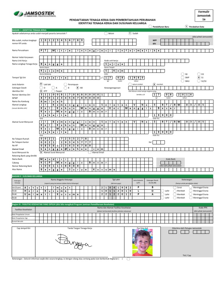 Contoh Cara Isi Form Jamsostek 1a 1