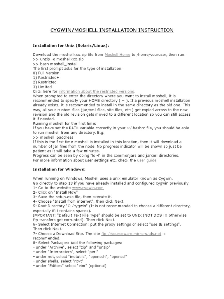 Moshell Installation Guide for Cygwin | PDF | Zip (File Format ...