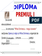 Diploma Premiul I Eminescu