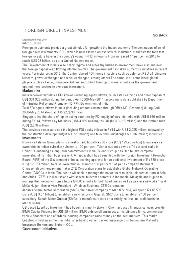 Foreign Direct Investment | PDF | Foreign Direct Investment | Economy ...