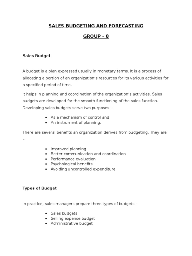 Sales Budgeting and Forecasting | PDF | Forecasting | Budget