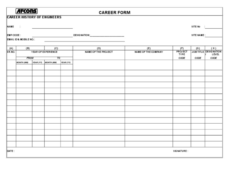 Career Form: Career History of Engineers | PDF