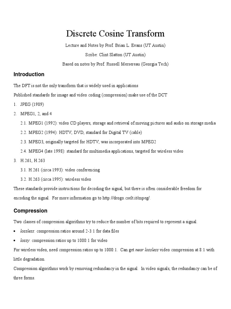 DCT | PDF | Data Compression | Algorithms