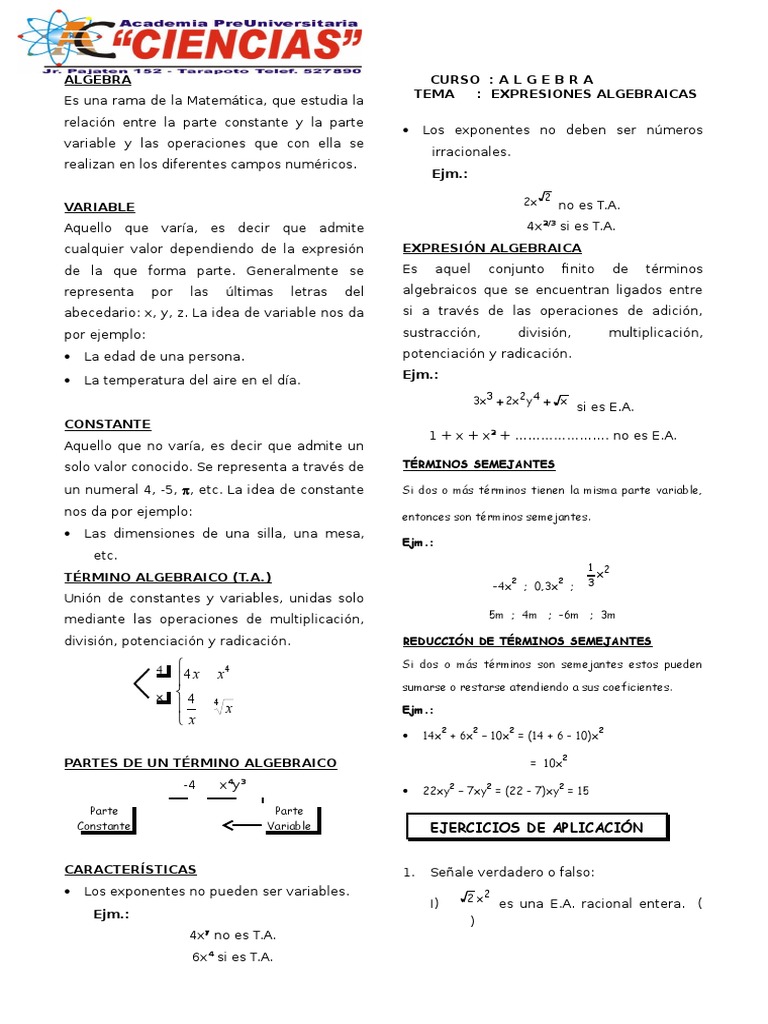 Álgebra Segundo de Secundaria | PDF | Multiplicación | Álgebra