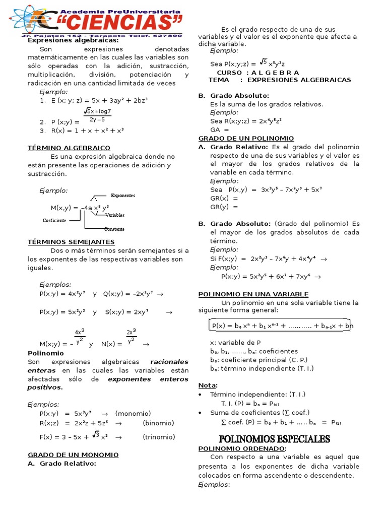 álgebra Tercero De Secundaria Pdf Análisis Matemático álgebra