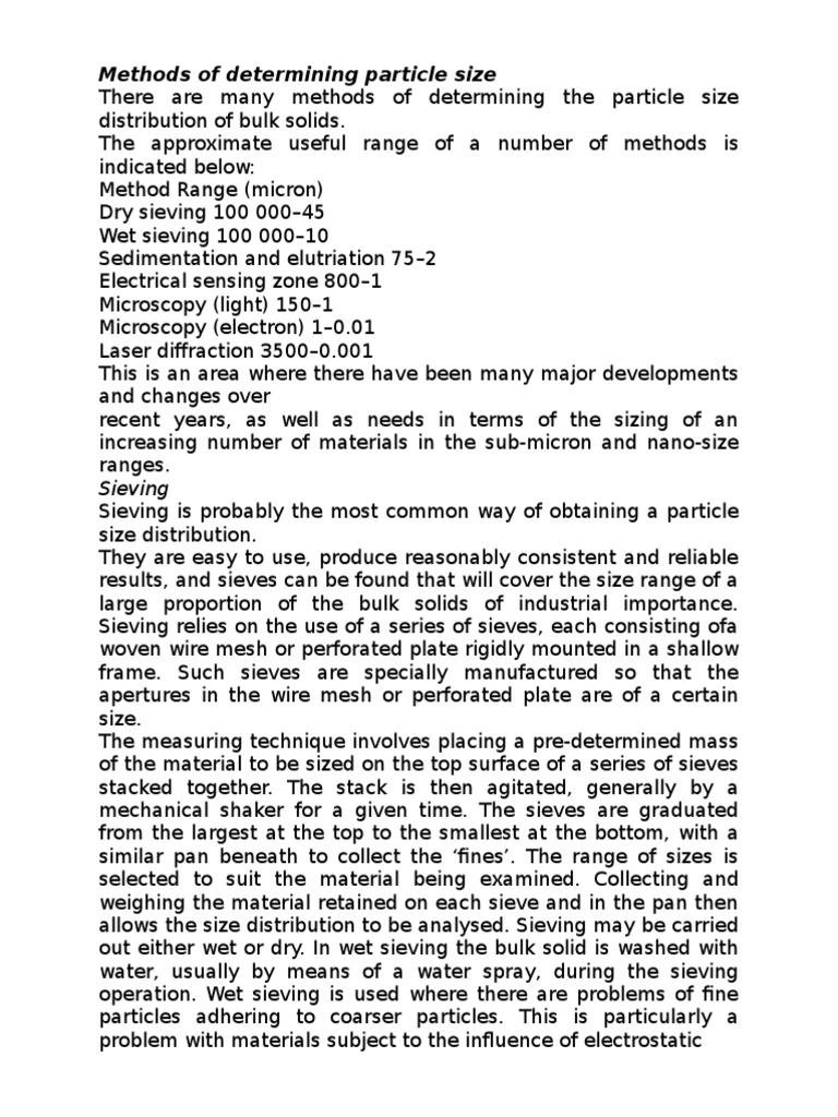 Methods for Particle Size Determination | PDF | Microscopy | Natural ...