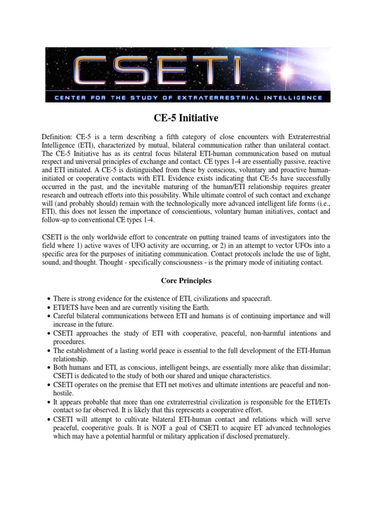 CE-5 Initiative: Human-ET Communication | PDF | Behavioural Sciences ...