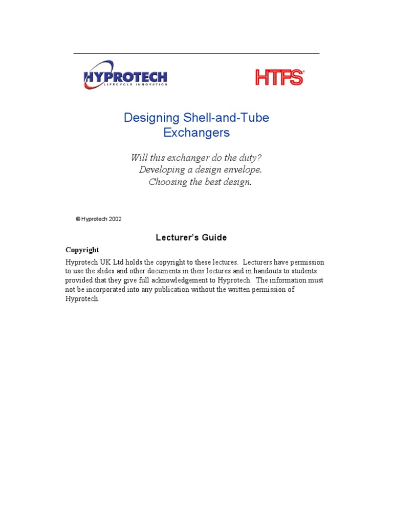 Designing Shell and Tube Exchangers | PDF | Teaching Methods ...