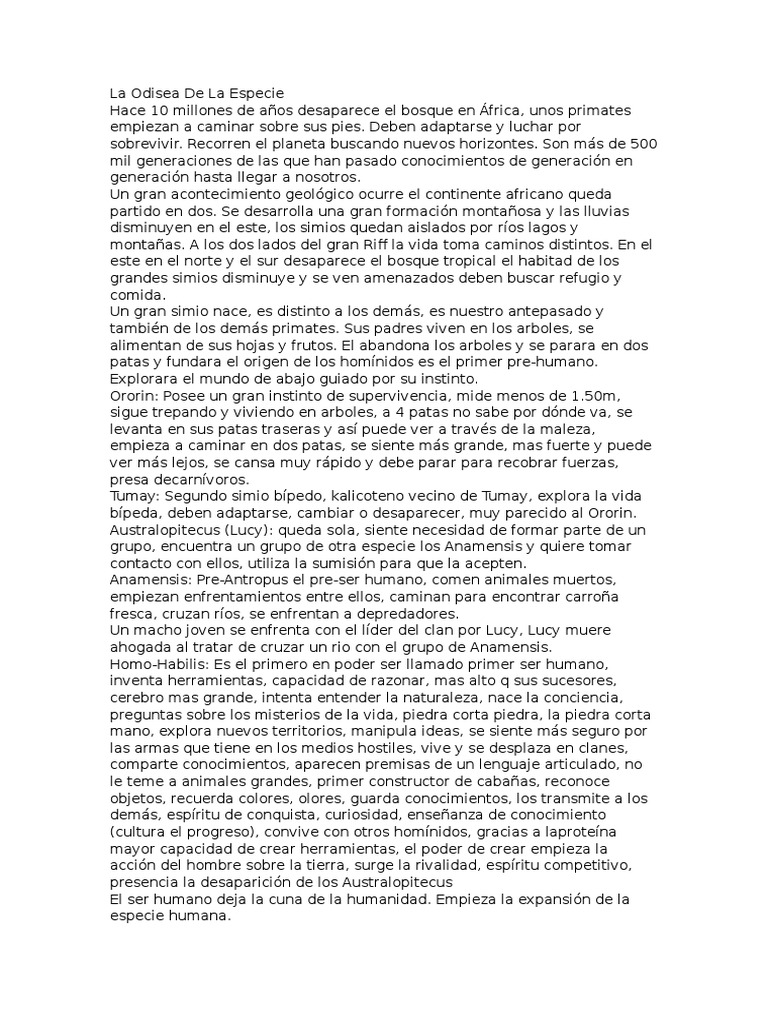 La Odisea De La Especie Resumen
