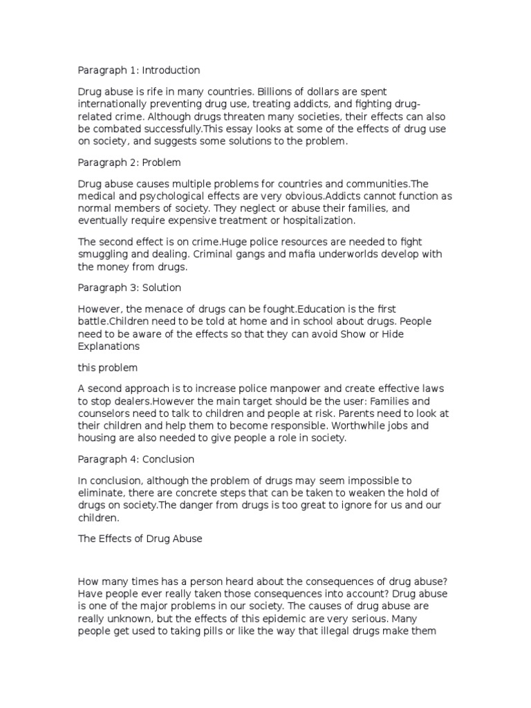 application writing essay on drug abuse?