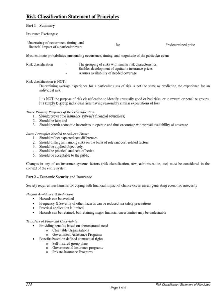 A1 - Risk Classification Statement of Principles | PDF | Adverse ...
