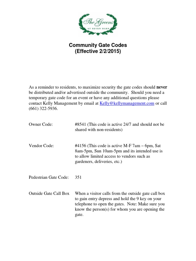 Community Gate Codes and Access Info | PDF | Law | Computers