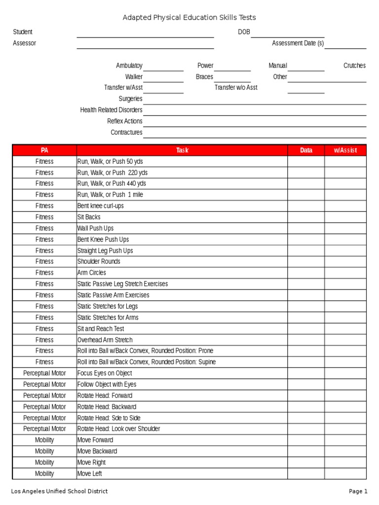 Adapted PE Skills Assessment Guide | PDF | Anatomical Terms Of Motion ...