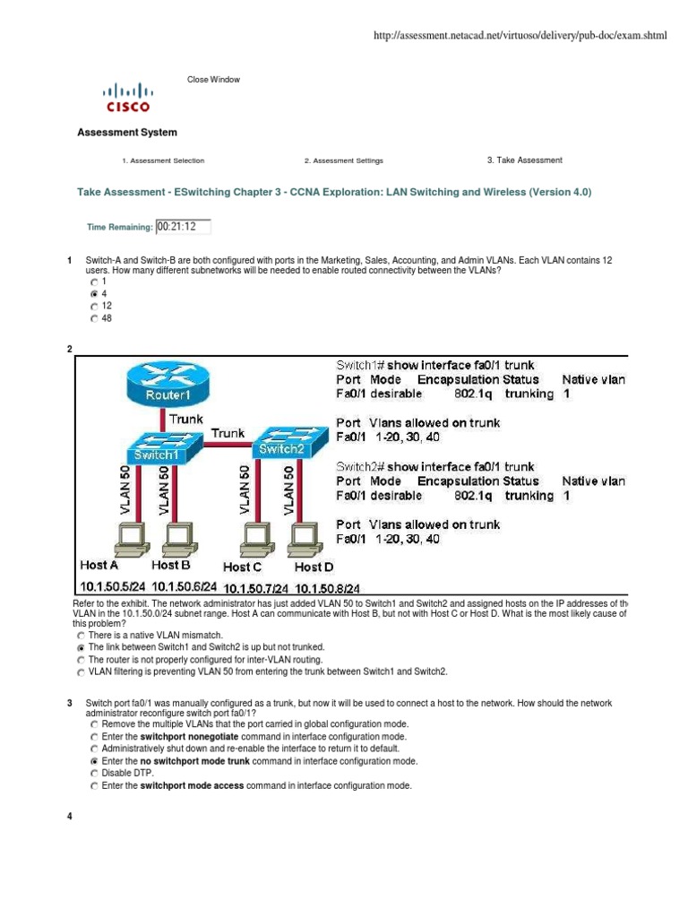 CCNA ESwitching Exam Assessment Guide | PDF | Network Switch | Cisco ...
