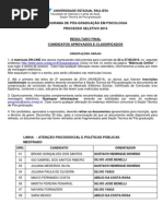 Processo Seletivo 2014 Psico Lista Aprovados Final