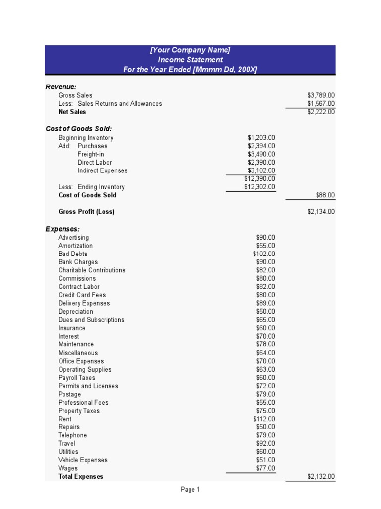 Income Statement 1 | PDF