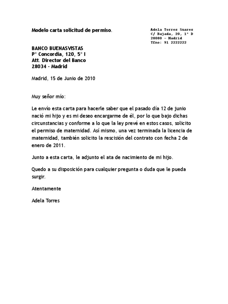 Modelo Carta Solicitud De Permiso